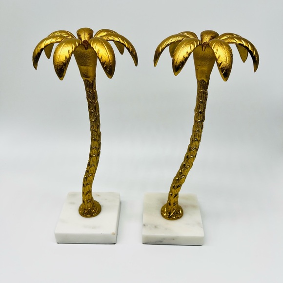 Blue Pheasant Other - Stunning pair of gold colored palm trees candle holders by Blue Pheasant